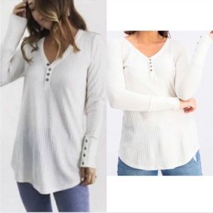 CHASER Waffle Knit Thermal Long Sleeve V Neck Henley Top Size XXL